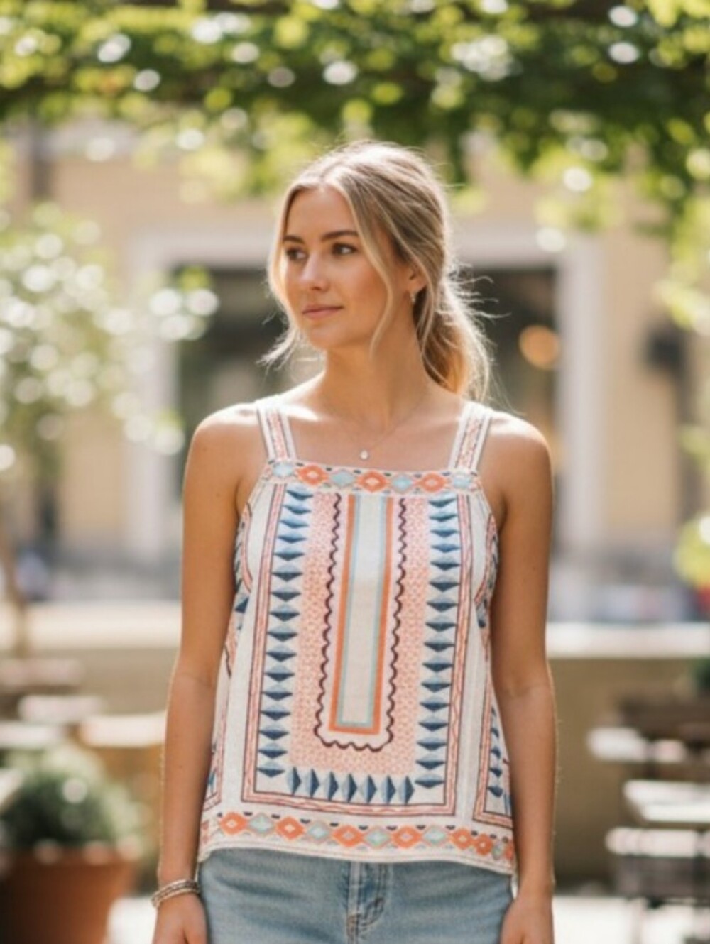 Anthropologie Geo Embroidered Square-Neck Camisole - White, Blue, Pink, Orange